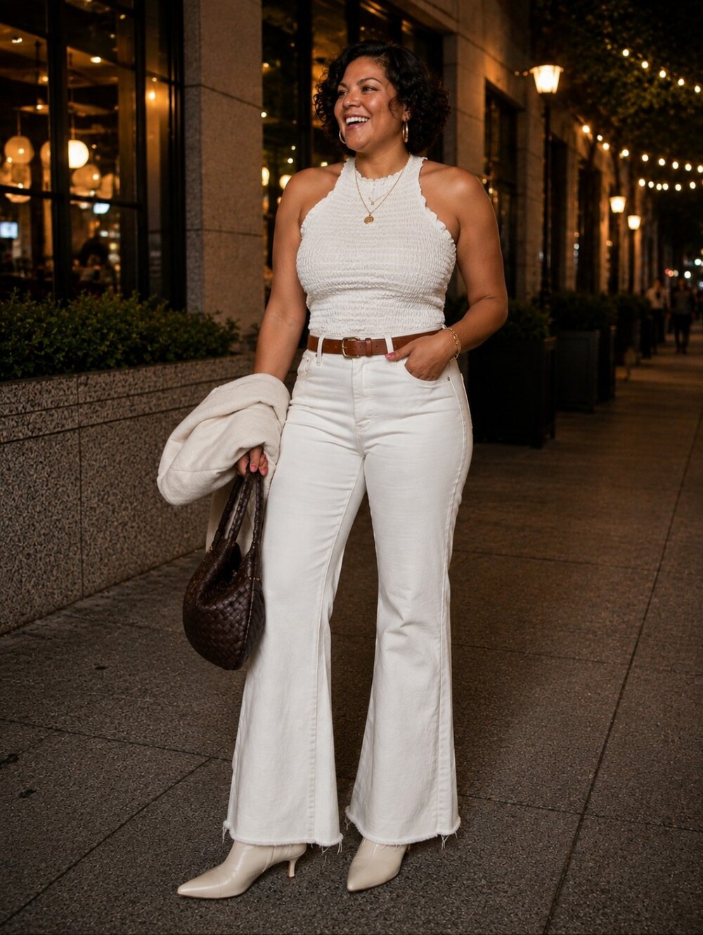 AKIRA White Smocked Tie-Back Tank Top